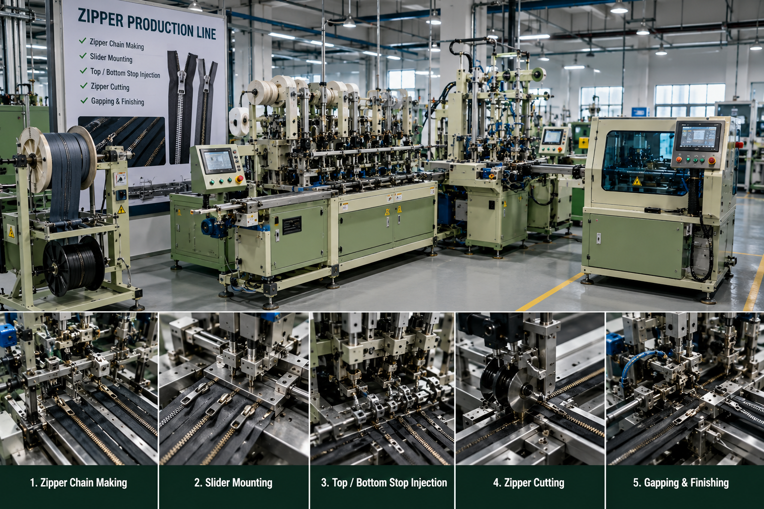Industrial zipper production machinery